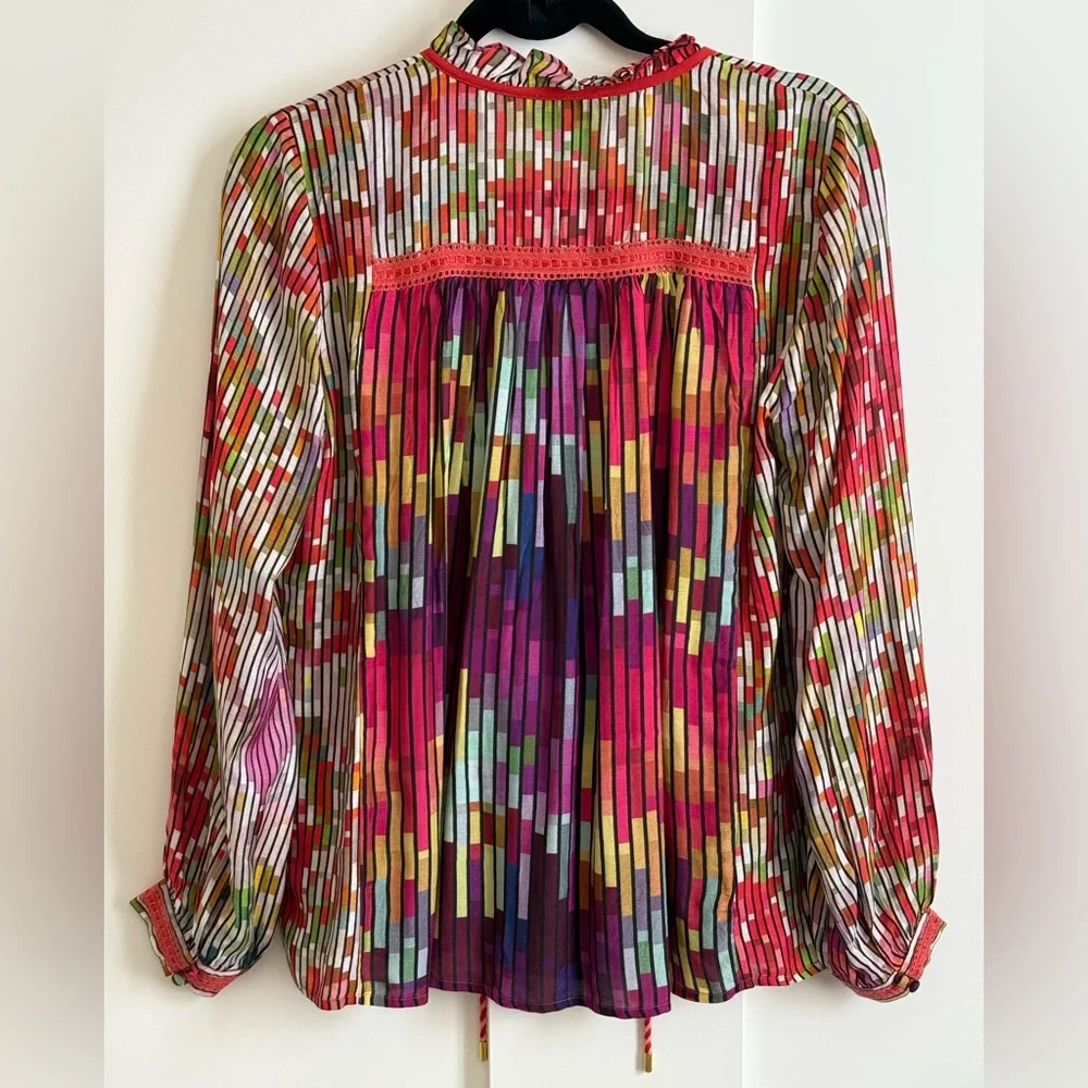 Anthropologie Conditions Apply Inreiza Top Multicolored Block Line Blouse - Picture 9 of 12